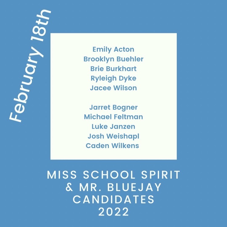 2022 Miss School Spirit and Mr. Bluejay Candidates